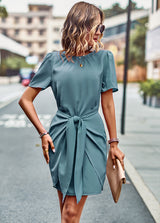 Solid Color Round Neck Dress