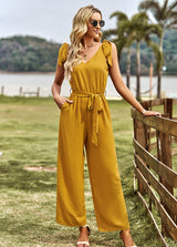 Solid Color Waist-shrinking Slim Jumpsuit