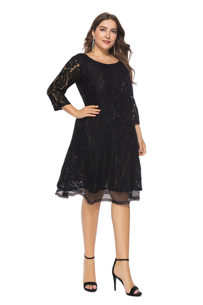 Black Round Neck Lace Slim Dress