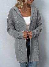 Solid Color Hooded Twist Cardigan Sweater Coat