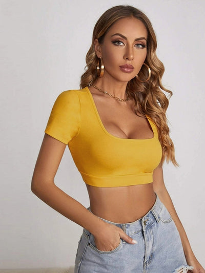 Square Collar Sexy Slim Short Sleeve T-shirt