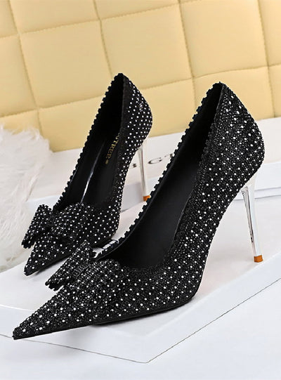 Stiletto Pointed Rhinestone Bow Shoes