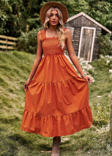 Solid Color Flounced Holiday Sling Dress