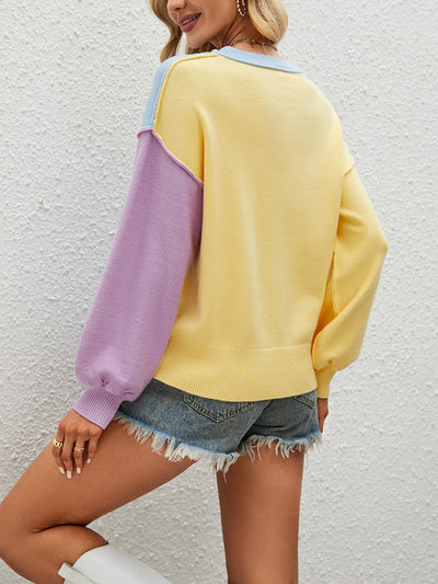 Pullover Round Neck Loose Contrast Sweater