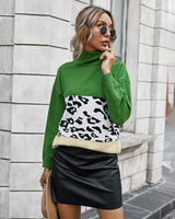 Turtle Neck Female Color Leopard Pattern Sweater