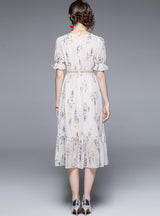 Retro Floral Square Collar Bubble Sleeve Dress