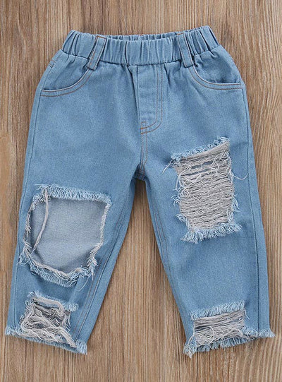 Tops White+ Hole Denim Pant Jean Headband 3PCS 