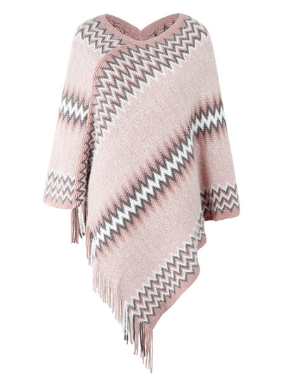 Fringe Knit Sweater Shawl Cloak