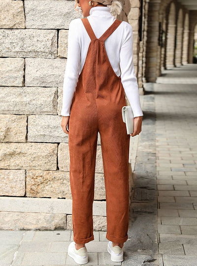 Retro Corduroy Suspenders Trousers