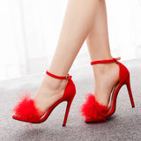 Women Feather High Heel Sandels