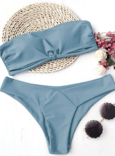 Sexy Low Waist Solid Color Strapless Swimsuit Swim