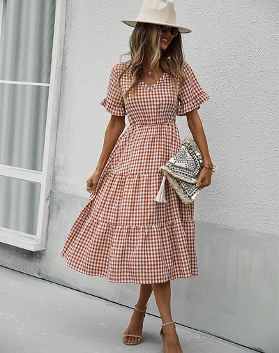 Plaid Temperament Big Swing Dress