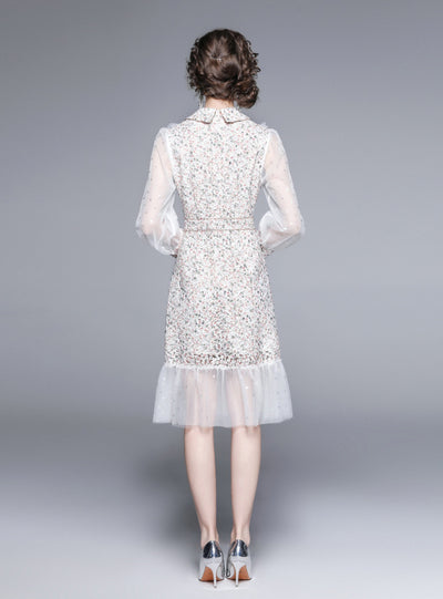 Heavy Embroidery Lace Stitching Gauze Dress