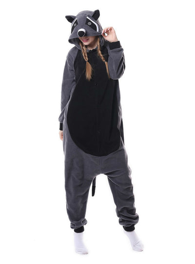 Gray Raccoon Panda Onesie Pajama Animal Sleepwear