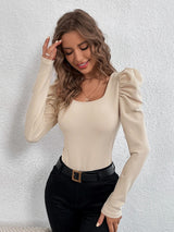 Fashion Square Collar Slim Knit Long Sleeve T-shirt
