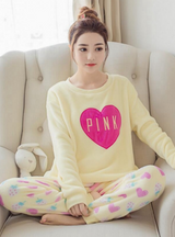Pink Heart Pyjamas Sets Thick Warm Coral Velvet Suit