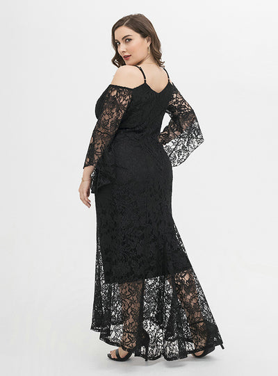 Plus Size Long Sleeve Straps Lace Dress