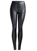 Women's Strapped PU Glossy Pencil Pants