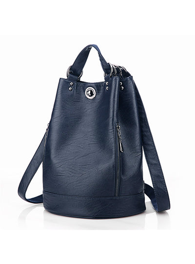 Multifunction Women Backpack PU Leather Black Bagpack 