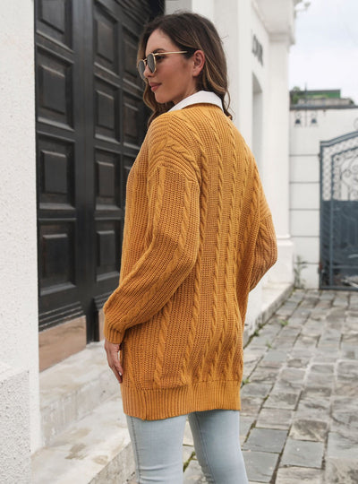 Loose Knit Cardigan Pocket Sweater