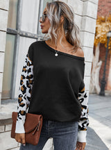 Fashion Contrast Stitching Leopard Sweater