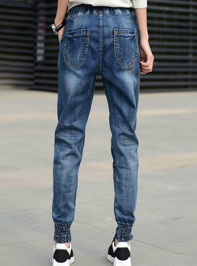 Tall Girl Elastic Waist Pencil Harem Denim Jeans
