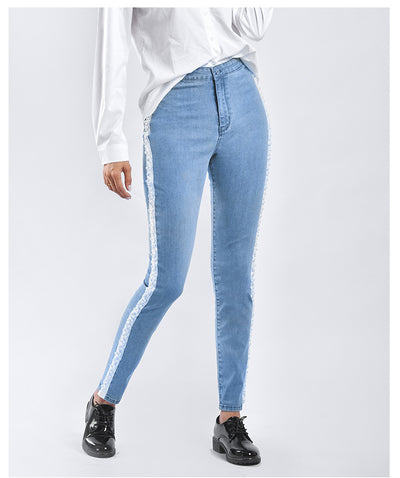 Pearl Ribbon Jeans Pencil Pants