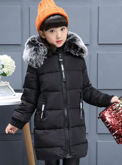 Winter Cotton Jackets Girls Fur Collar Letters Coats 