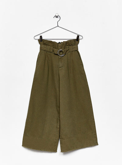Khaki Wide Leg Pants Casual Ruffles Loose Bottom