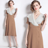 V neck Vintage Flounce Lapel Dress