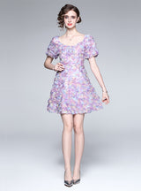 Retro Purple Stereo Flower Dress