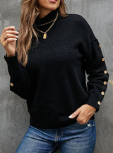 Button Solid Color Half Turtle Neck Sweater