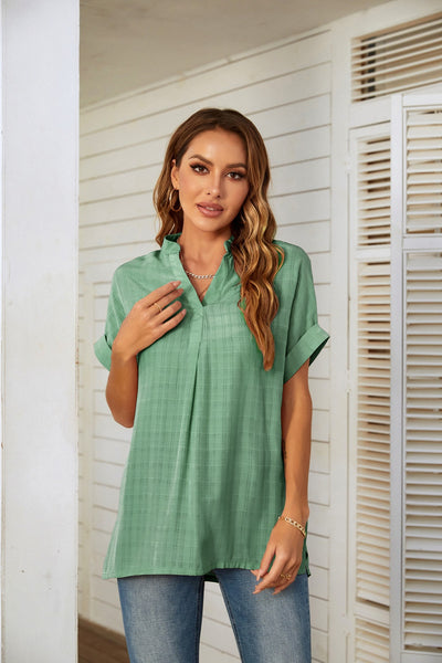 Casual Hem Loose V-neck Shirt Top