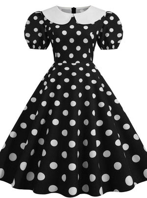 Dot Short Sleeve Doll Collar Print Dress