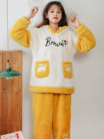 Yellow Leopard Women Thicken Korean Sweet Sleepwear