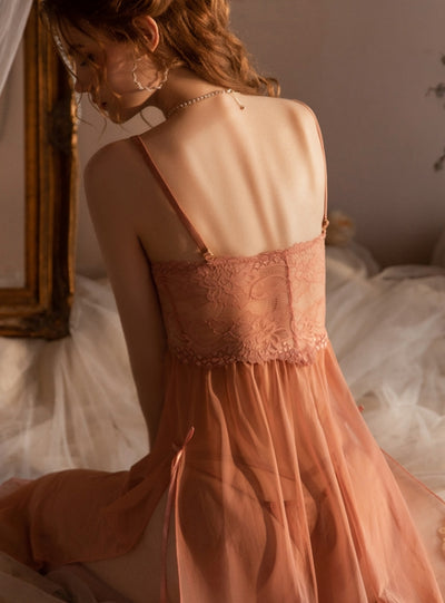 Lace Gauze Sexy Sling Nightdress Set