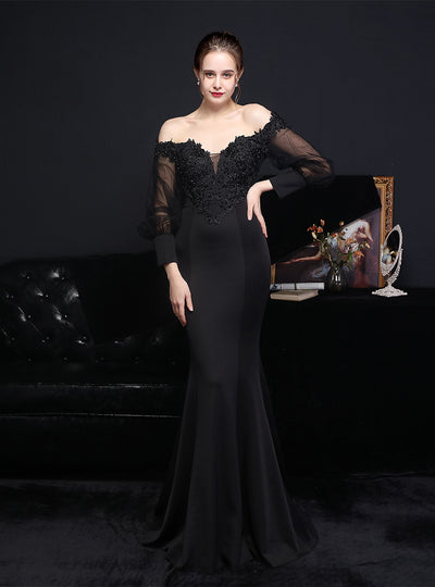 Sexy Long Sleeve Mermaid Appliques Party Dress