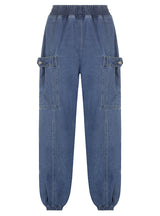 Tight Waist Wide Leg Button Patch Leg Pants