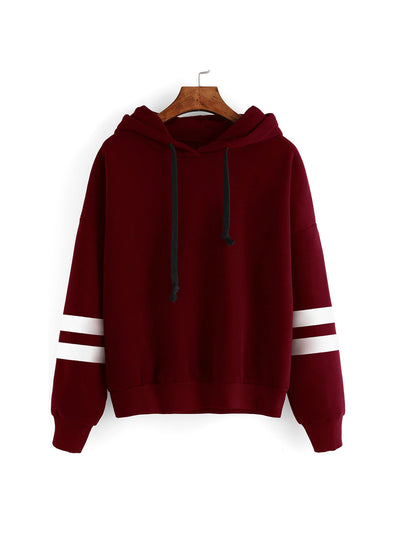 Fleece Hooded Sweatshirt Striped Splicing Sleeve