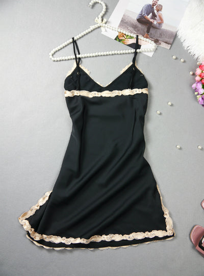 Embroidered Mini Night Dress Silk Lace Nightie Sleepwear 