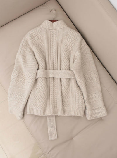 Winter Knitted Cardigans Sashes Lace Up Knitted