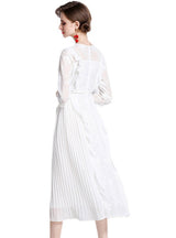 Embroidered Wooden Ears White Dress