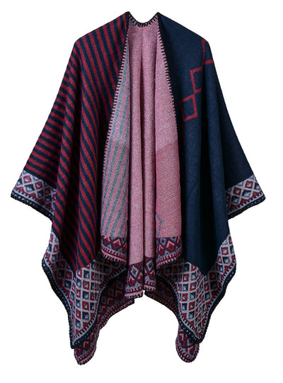 Ladies Fall And Winter Striped Small Diamond Shawl