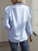 Lotus Leaf Lantern Sleeve Lace Stitching Top