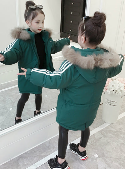 Thickened Medium Long Girl's Cotton-Padded Jacket