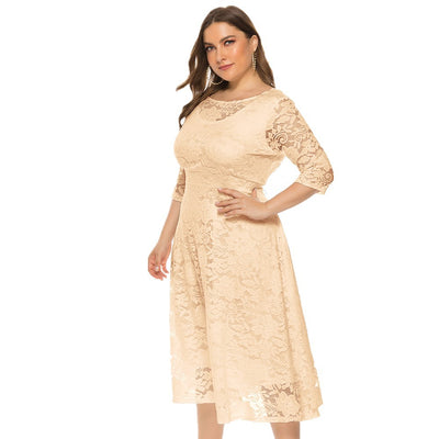 Plus Hollow Lace Pocket Short Sleeve dress