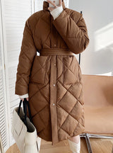 Long Cotton-padded Coat Stand-up Collar Argyle Pattern Oversized