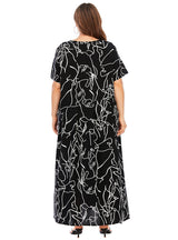 Short-sleeved Graffiti Print Slim Big Swing Dress