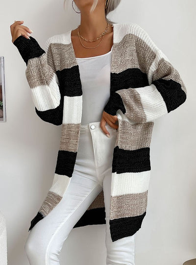 Knitted Cardigan Striped Color Matching Coat