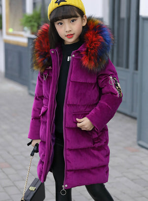 Winter Jacket Girl Coat Purple Cute Hooded Colored Fur